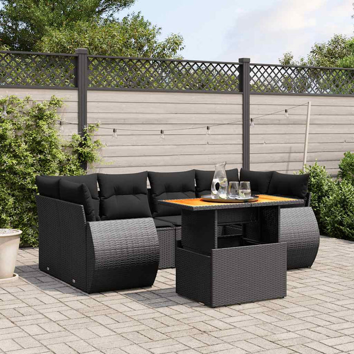 sofasæt til haven 7 dele med hynder polyrattan sort