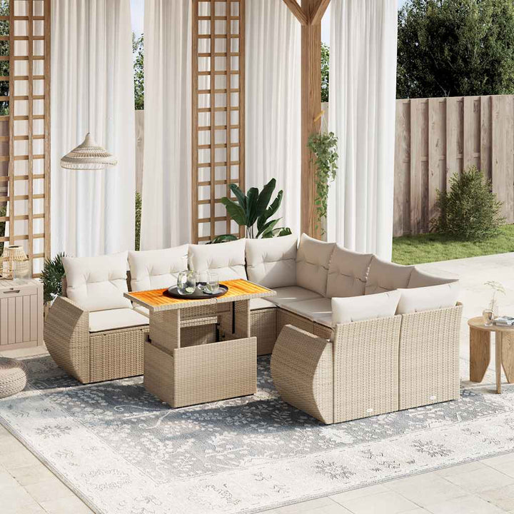 sofasæt til haven 9 dele med hynder polyrattan beige