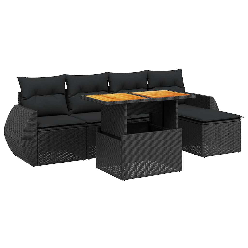 sofasæt til haven 6 dele med hynder polyrattan sort
