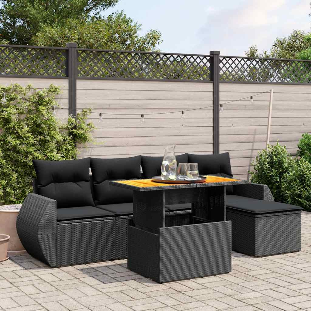 sofasæt til haven 6 dele med hynder polyrattan sort