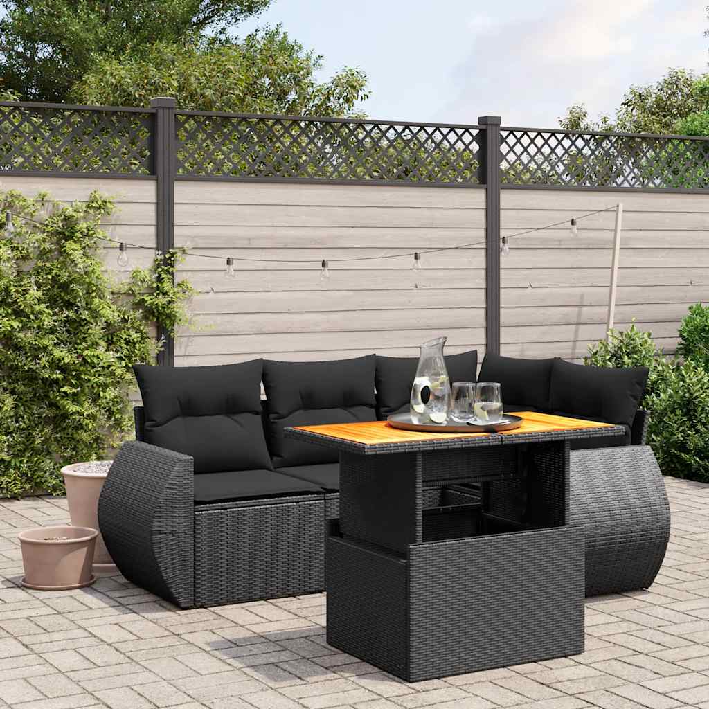 sofasæt til haven 5 dele med hynder polyrattan sort
