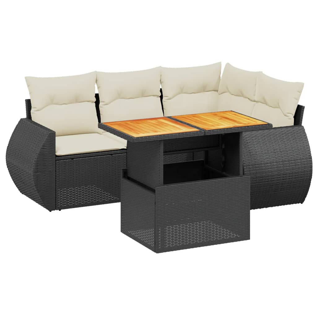 sofasæt til haven 5 dele med hynder polyrattan sort