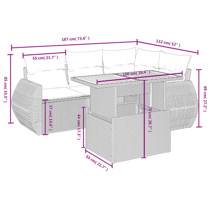 sofasæt til haven 5 dele med hynder polyrattan sort