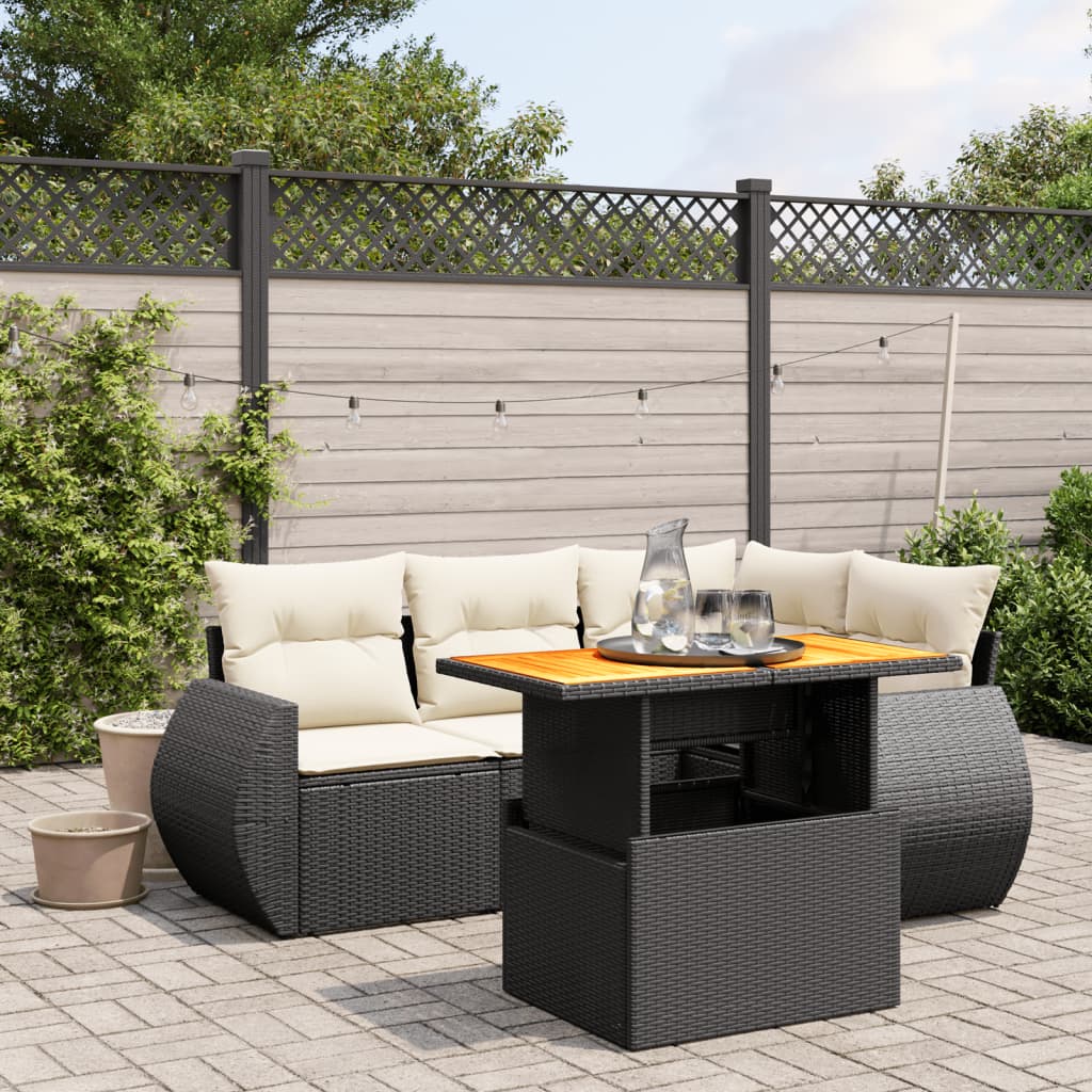 sofasæt til haven 5 dele med hynder polyrattan sort