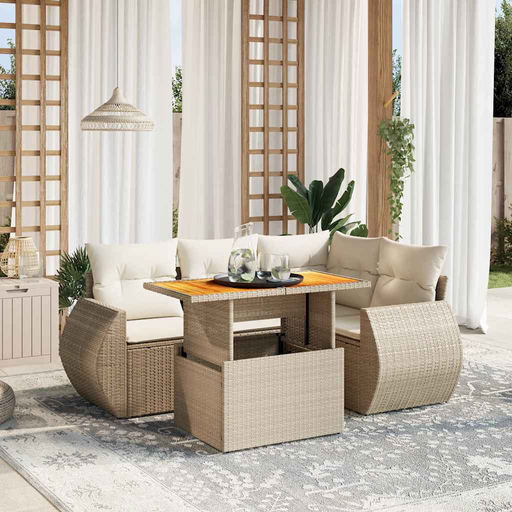 sofasæt til haven 5 dele med hynder polyrattan beige