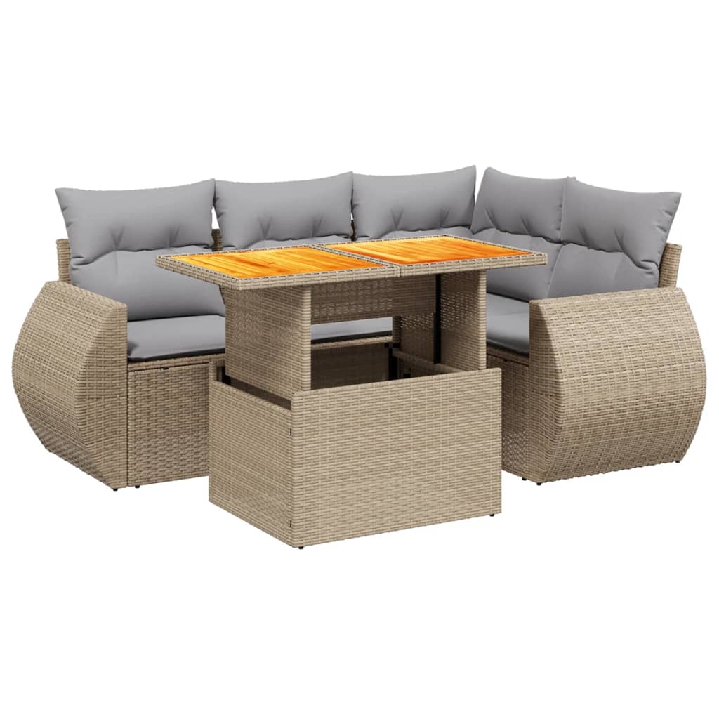 sofasæt til haven 5 dele med hynder polyrattan beige