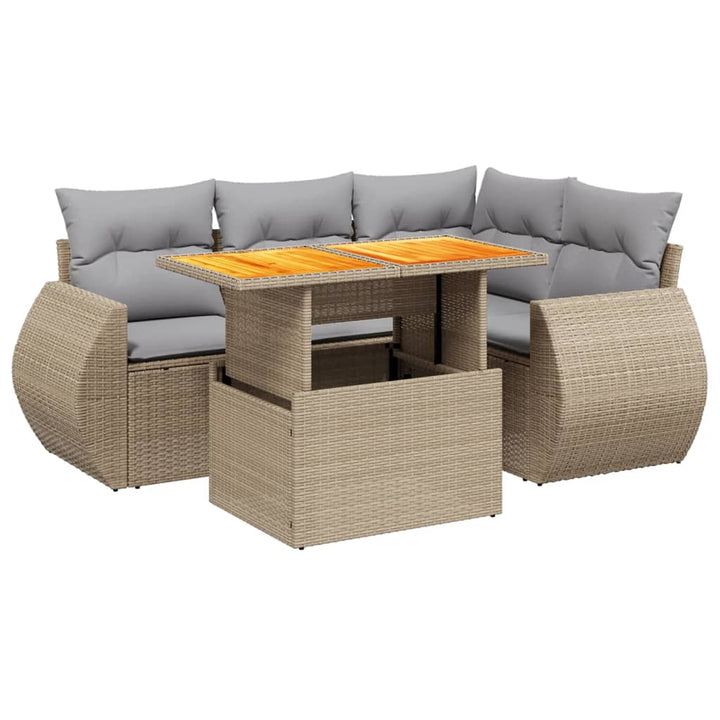 sofasæt til haven 5 dele med hynder polyrattan beige