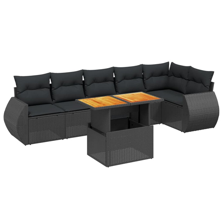 sofasæt til haven 7 dele med hynder polyrattan sort