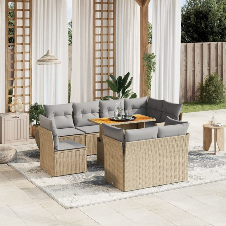 sofasæt til haven 9 dele med hynder polyrattan beige