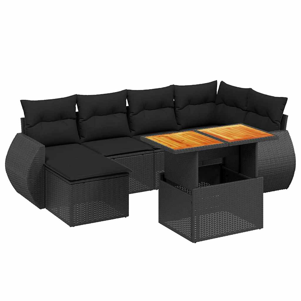 sofasæt til haven 7 dele med hynder polyrattan sort