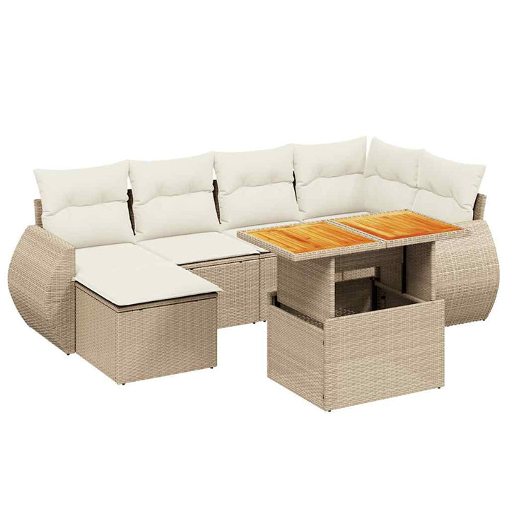 sofasæt til haven 7 dele med hynder polyrattan beige
