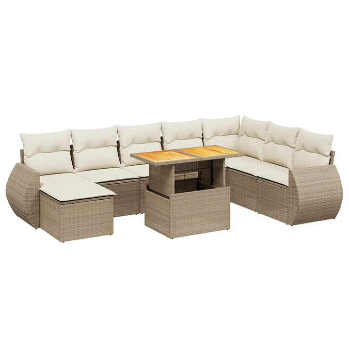 sofasæt til haven 9 dele med hynder polyrattan beige