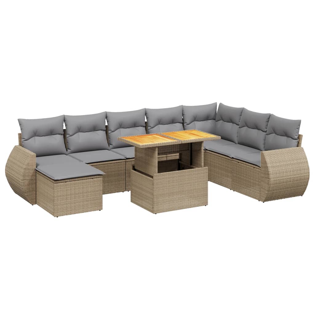 sofasæt til haven 9 dele med hynder polyrattan beige