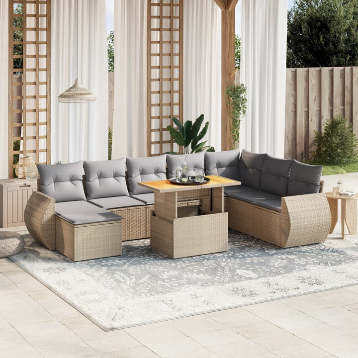 sofasæt til haven 9 dele med hynder polyrattan beige
