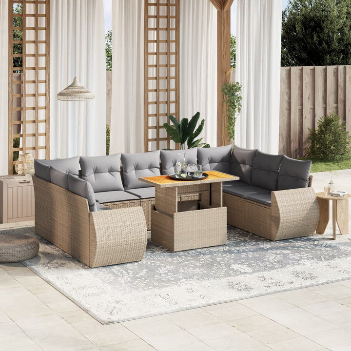 sofasæt til haven 10 dele med hynder polyrattan beige