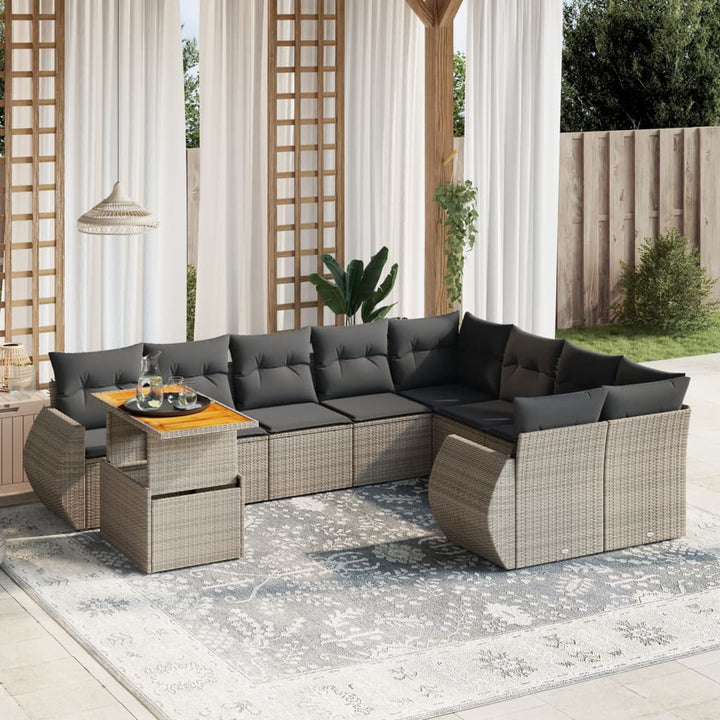 sofasæt til haven 10 dele med hynder polyrattan grå
