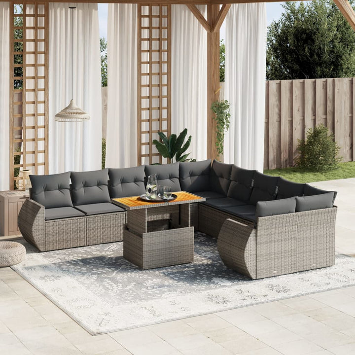 loungesæt til haven 11 dele med hynder polyrattan grå