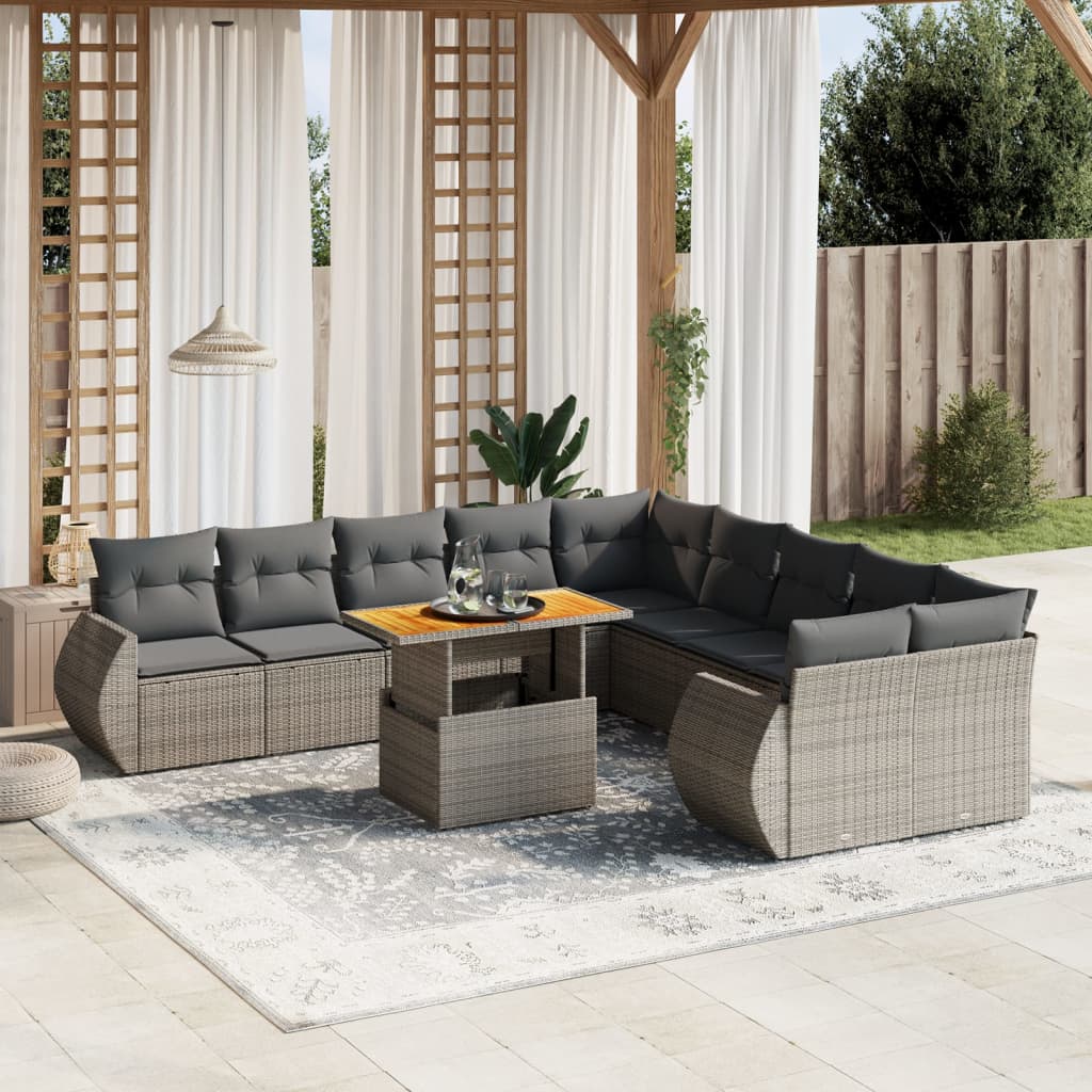 loungesæt til haven 11 dele med hynder polyrattan grå
