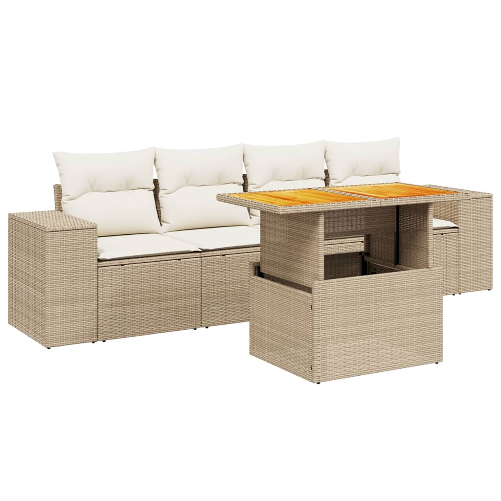 sofasæt til haven 5 dele med hynder polyrattan beige