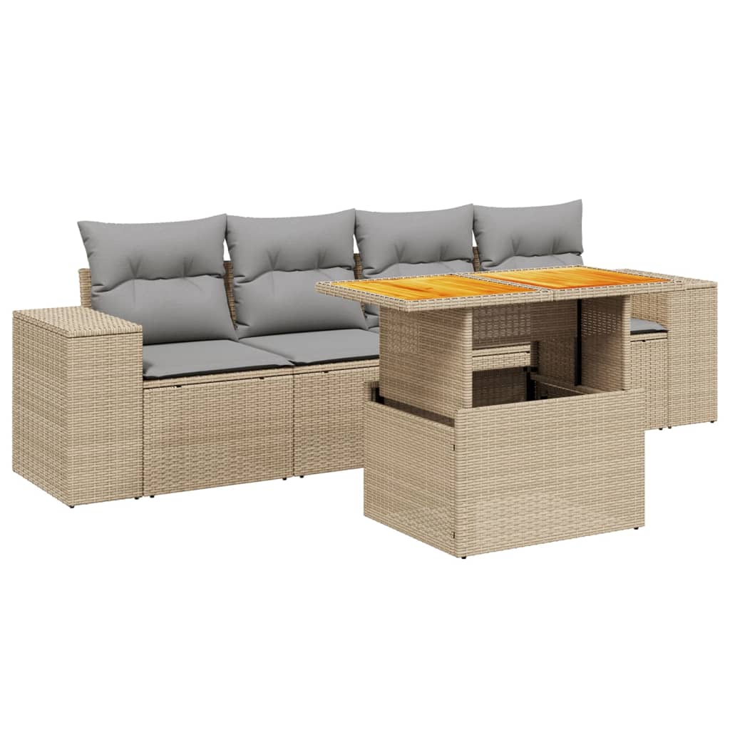 sofasæt til haven 5 dele med hynder polyrattan beige