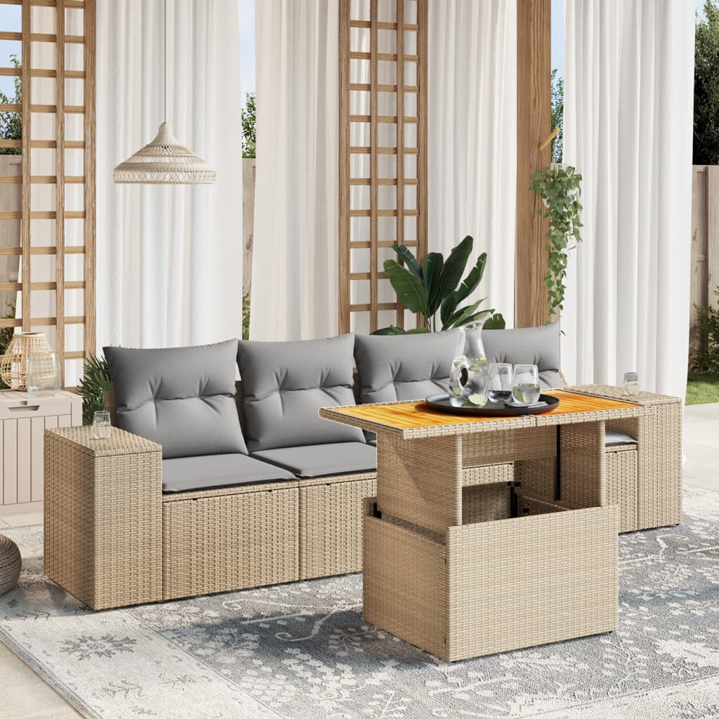 sofasæt til haven 5 dele med hynder polyrattan beige