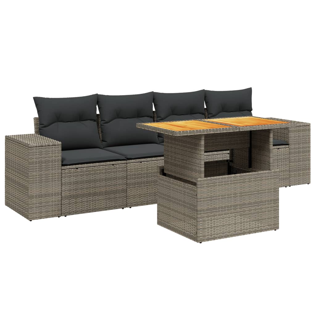 sofasæt 5 dele med hynder polyrattan grå