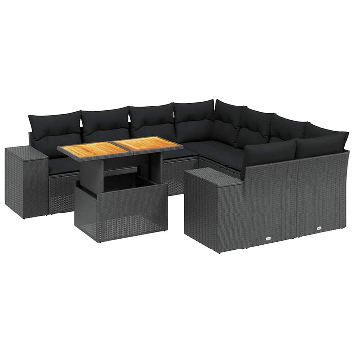 sofasæt til haven 9 dele med hynder polyrattan sort