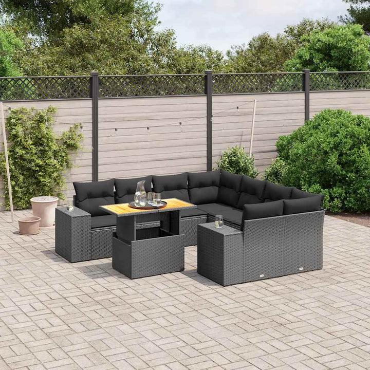 sofasæt til haven 9 dele med hynder polyrattan sort
