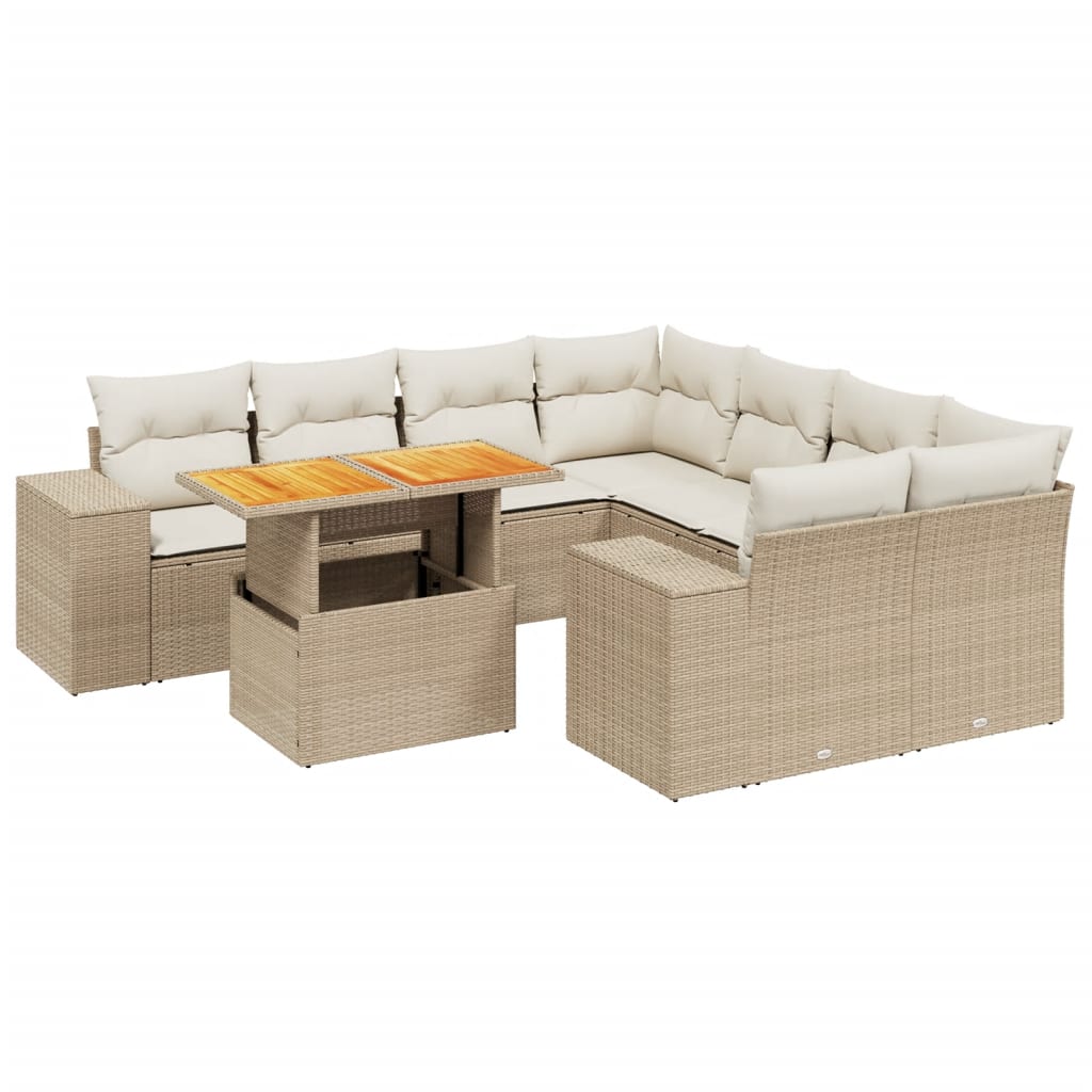 sofasæt til haven 9 dele med hynder polyrattan beige