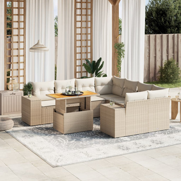 sofasæt til haven 9 dele med hynder polyrattan beige