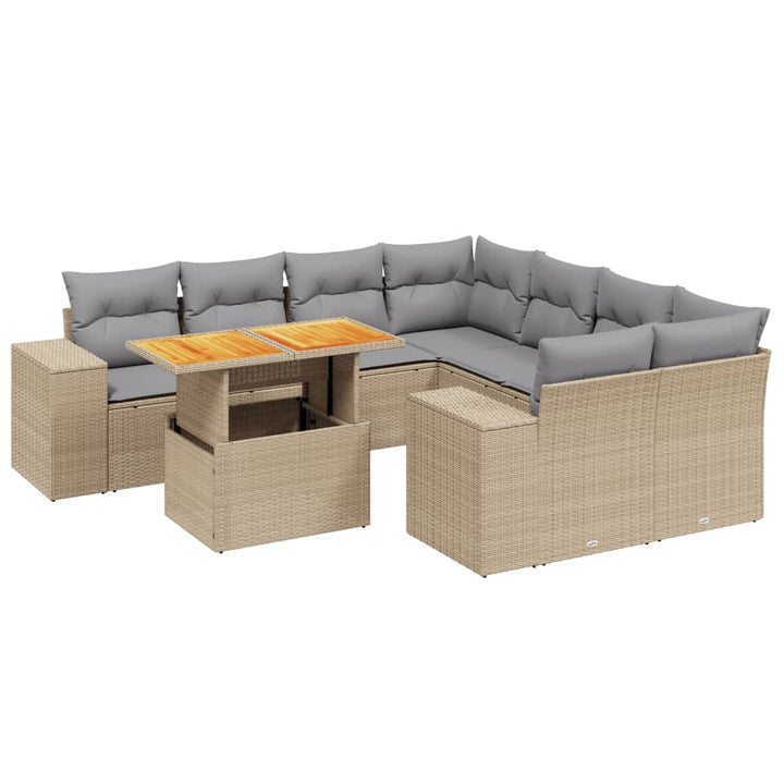 sofasæt til haven 9 dele med hynder polyrattan beige