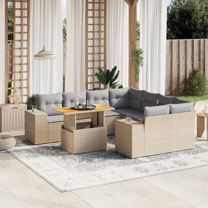 sofasæt til haven 9 dele med hynder polyrattan beige