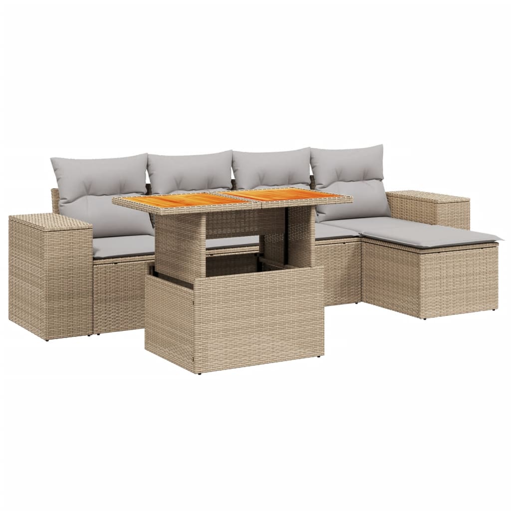 sofasæt til haven 6 dele med hynder polyrattan beige