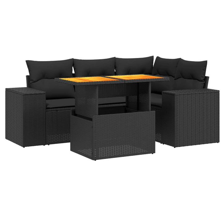 sofasæt til haven 5 dele med hynder polyrattan sort