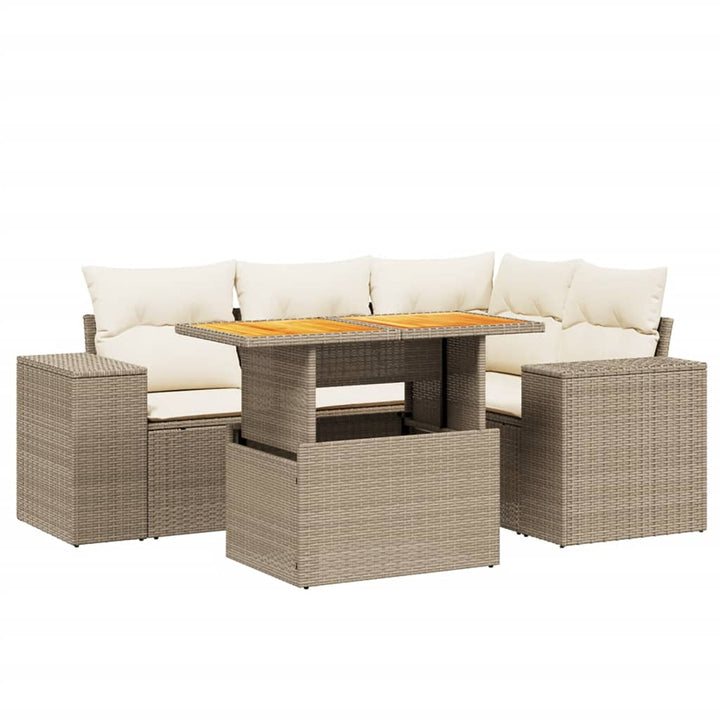 sofasæt til haven 5 dele med hynder polyrattan beige