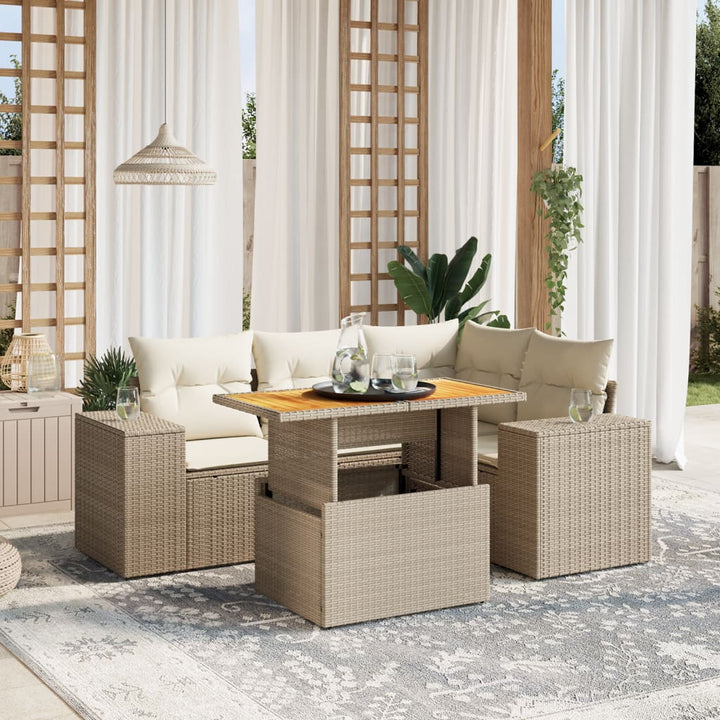 sofasæt til haven 5 dele med hynder polyrattan beige