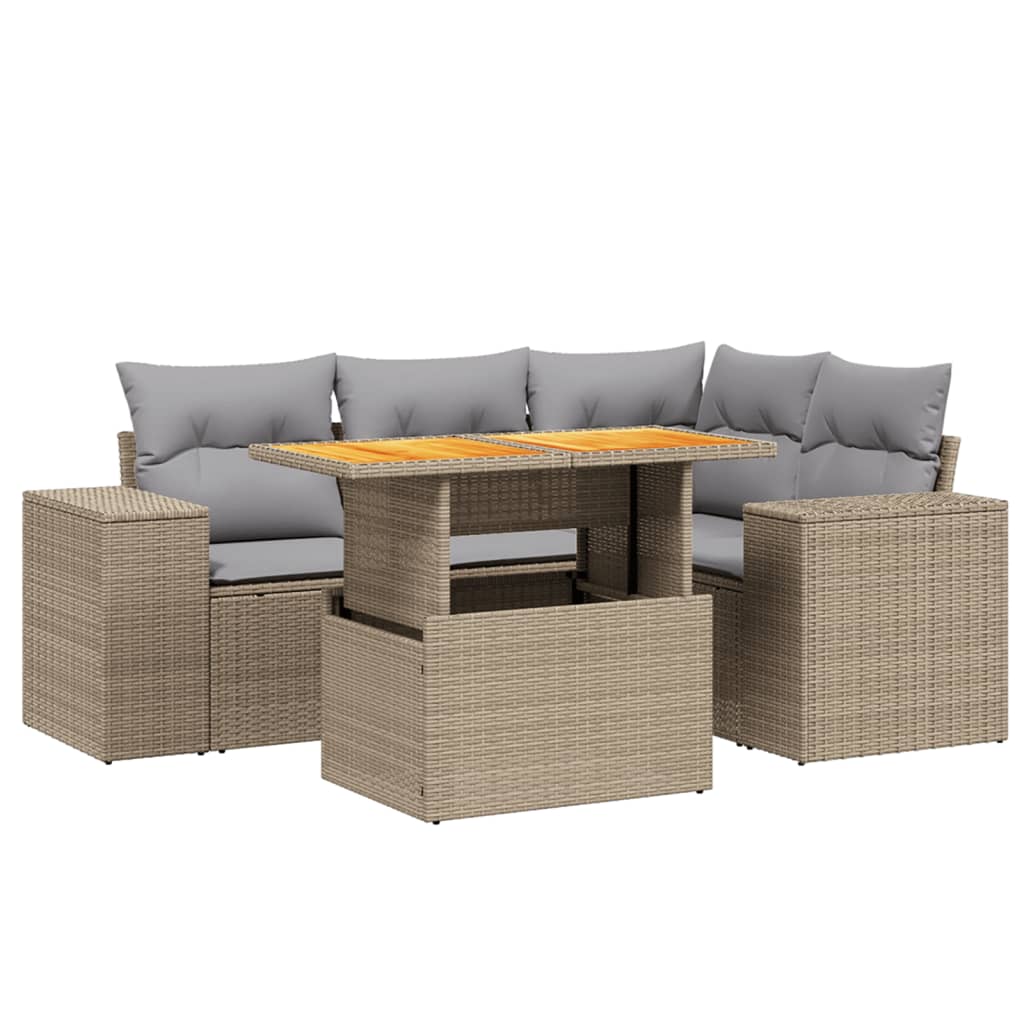 sofasæt til haven 5 dele med hynder polyrattan beige