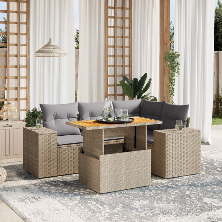 sofasæt til haven 5 dele med hynder polyrattan beige