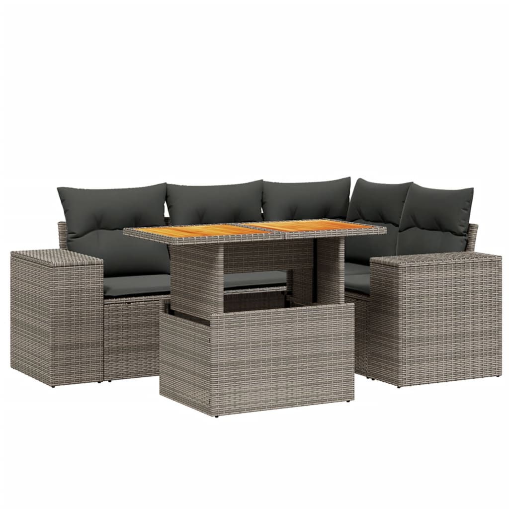 sofasæt 5 dele med hynder polyrattan grå