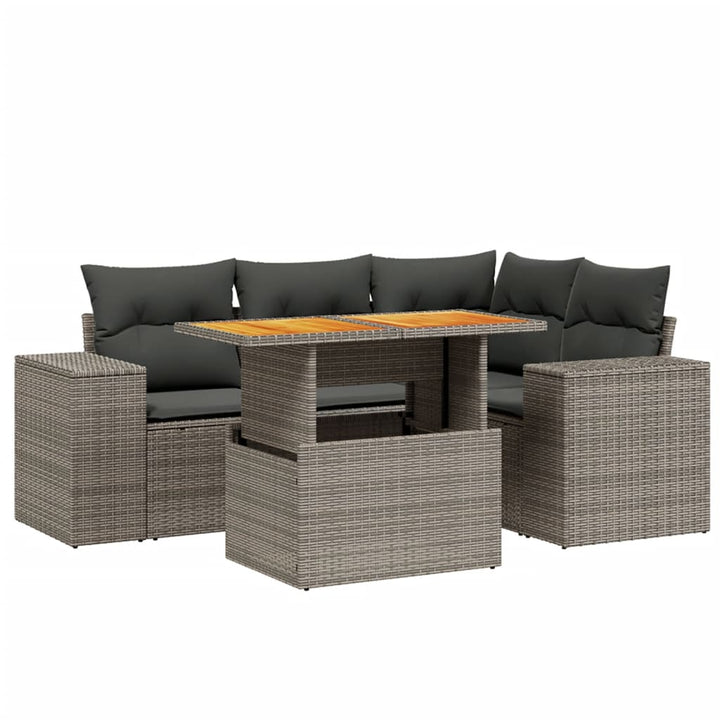 sofasæt 5 dele med hynder polyrattan grå