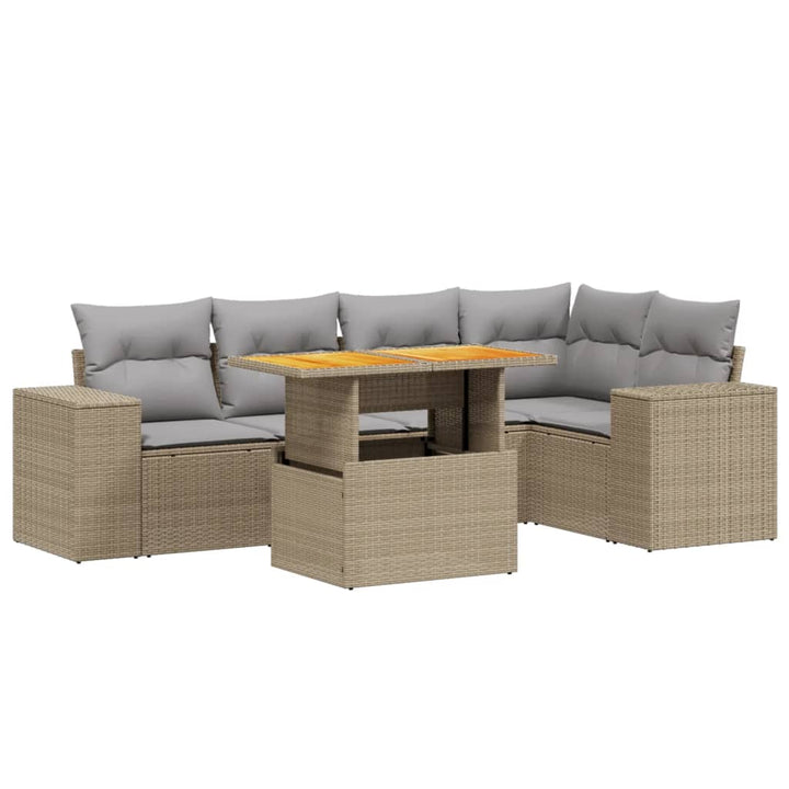 sofasæt til haven 6 dele med hynder polyrattan beige