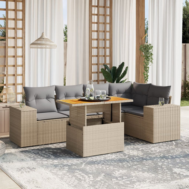 sofasæt til haven 6 dele med hynder polyrattan beige