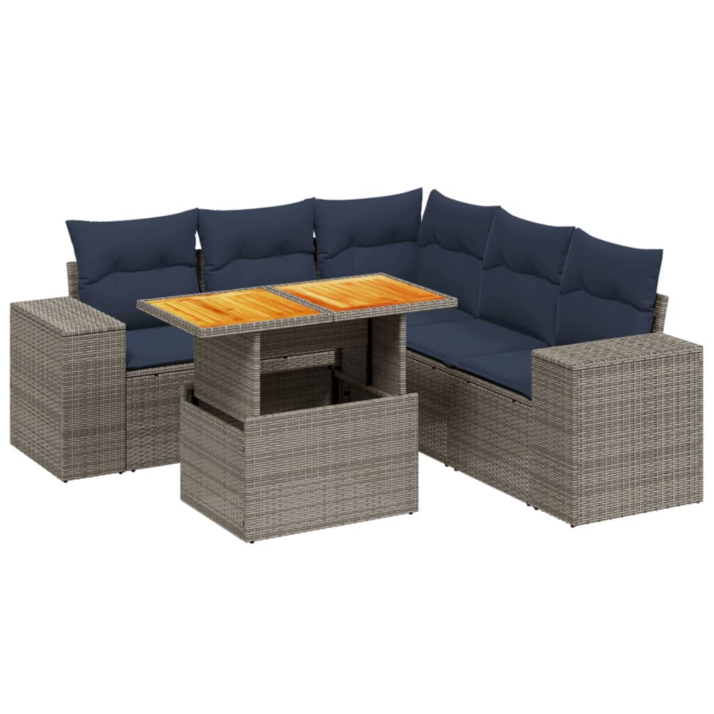 sofaesæt til haven 6 dele med hynder polyrattan grå