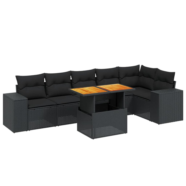 sofasæt til haven 7 dele med hynder polyrattan sort