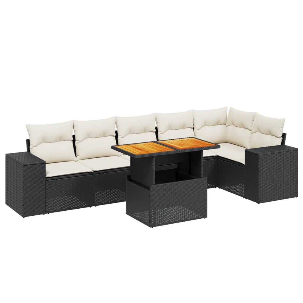 sofasæt til haven 7 dele med hynder polyrattan sort