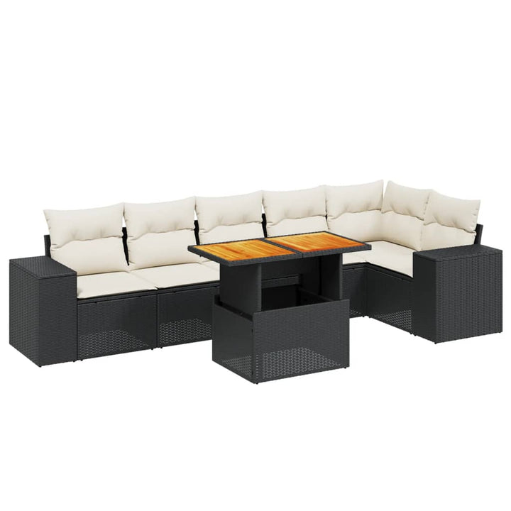 sofasæt til haven 7 dele med hynder polyrattan sort