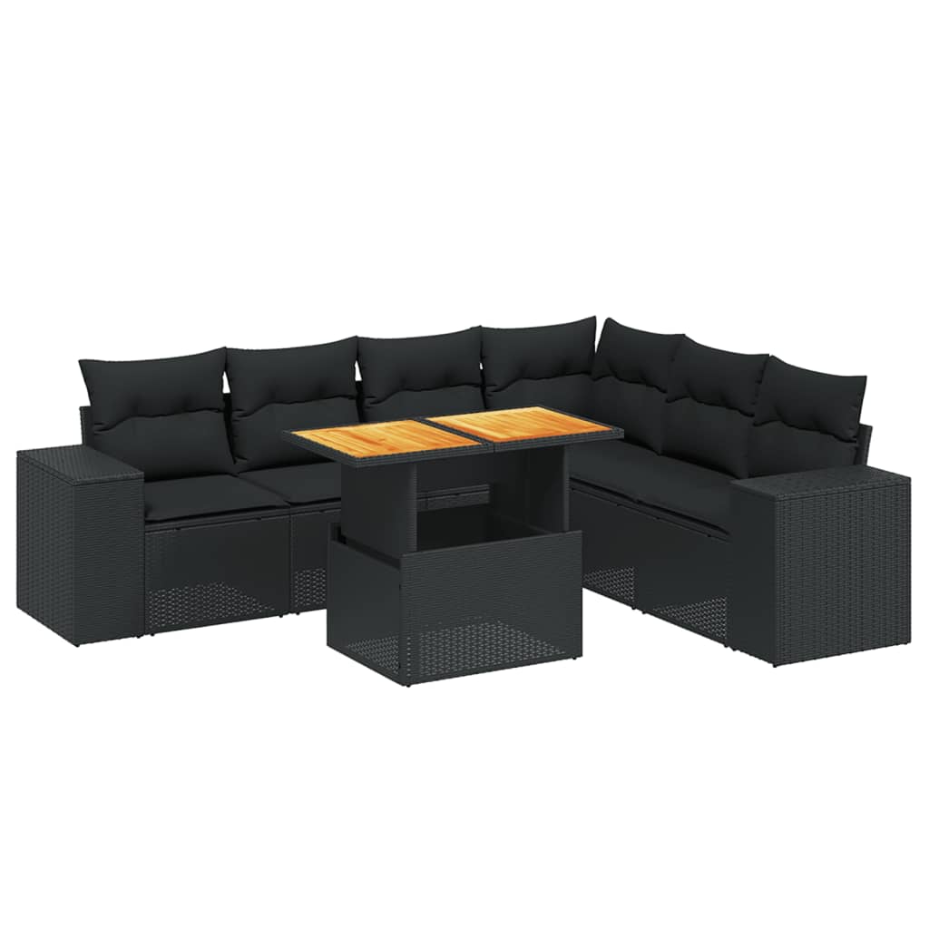sofasæt til haven 7 dele med hynder polyrattan sort