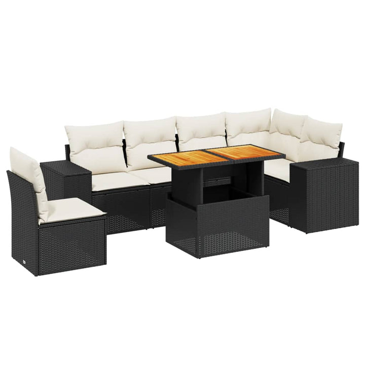 sofasæt til haven 7 dele med hynder polyrattan sort