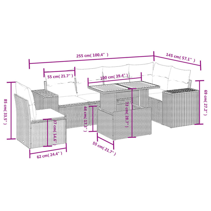 sofasæt til haven 7 dele med hynder polyrattan sort