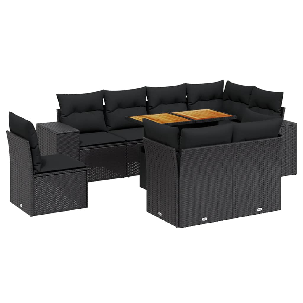 sofasæt til haven 9 dele med hynder polyrattan sort